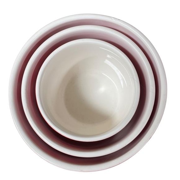 LOVE HUGS KISSES ♥️XO Patterned red bowl nested set 3 bowls soup cereal planters - Picture 4 of 6